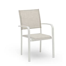 Hillerstorp Hånger stabelstol i hvid aluminium med gråbeige tekstil
