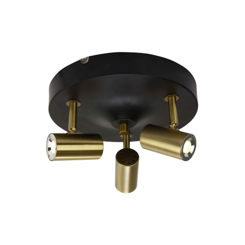 Aneta Lighting Gusto 3-armet LED spot i sort og messing Ø25 cm