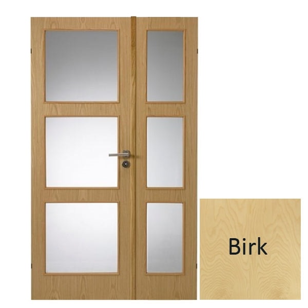Swedoor Easy Nature GW3+GW3 40 mm birk dør m. glas 72,5+39,8x204 cm (12x21)