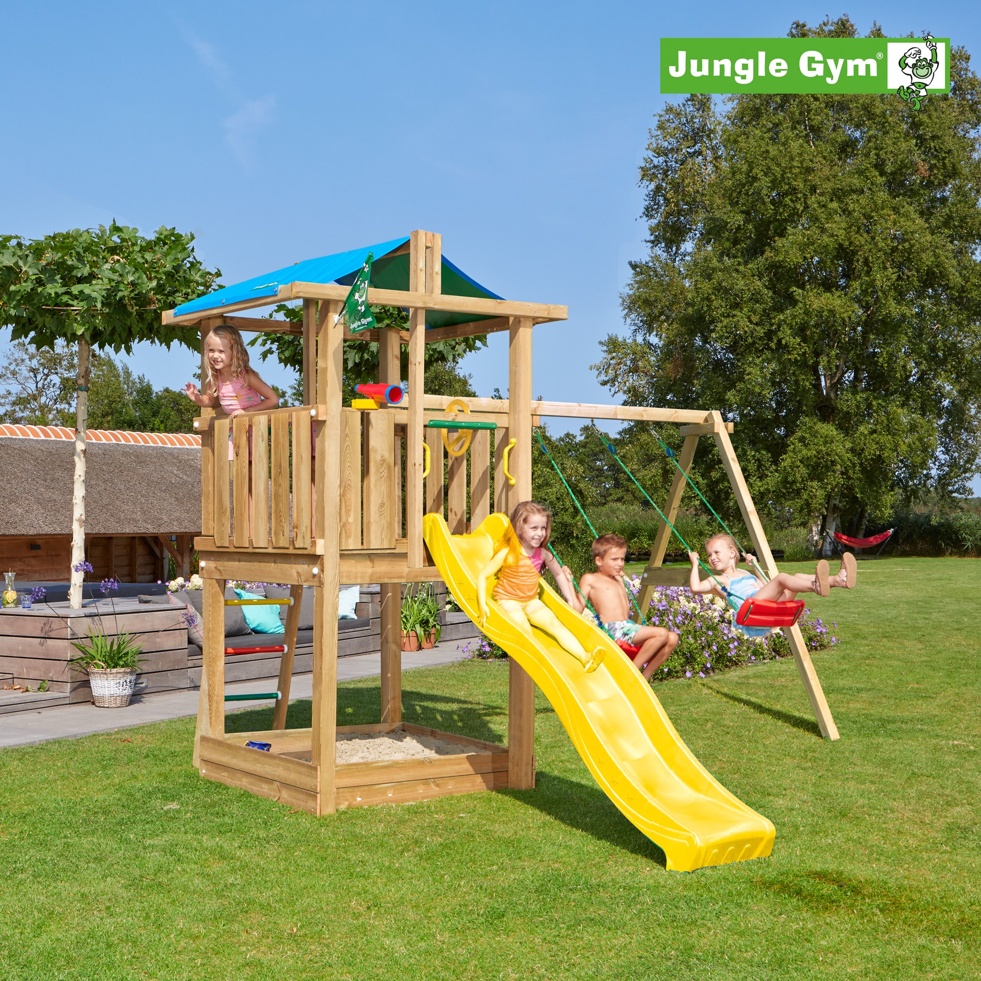 Jungle Gym Hut legetårn komplet inkl. Swing Module Xtra ekskl. rutsjebane
