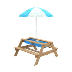 TP Toys picnicbord i natur/blå med parasol 97 x 95 49/170 cm