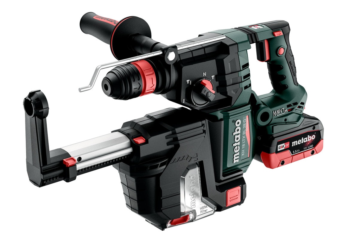 Metabo borehammer KH 18 LTX BL 28 Q Set ISA med Dammutsug og 2x5,5ah batterier og lader