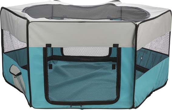 Udendørs kravlegård, mesh/gulv, hvalp, polyester, ø 150 × 65 cm, turkis/lj