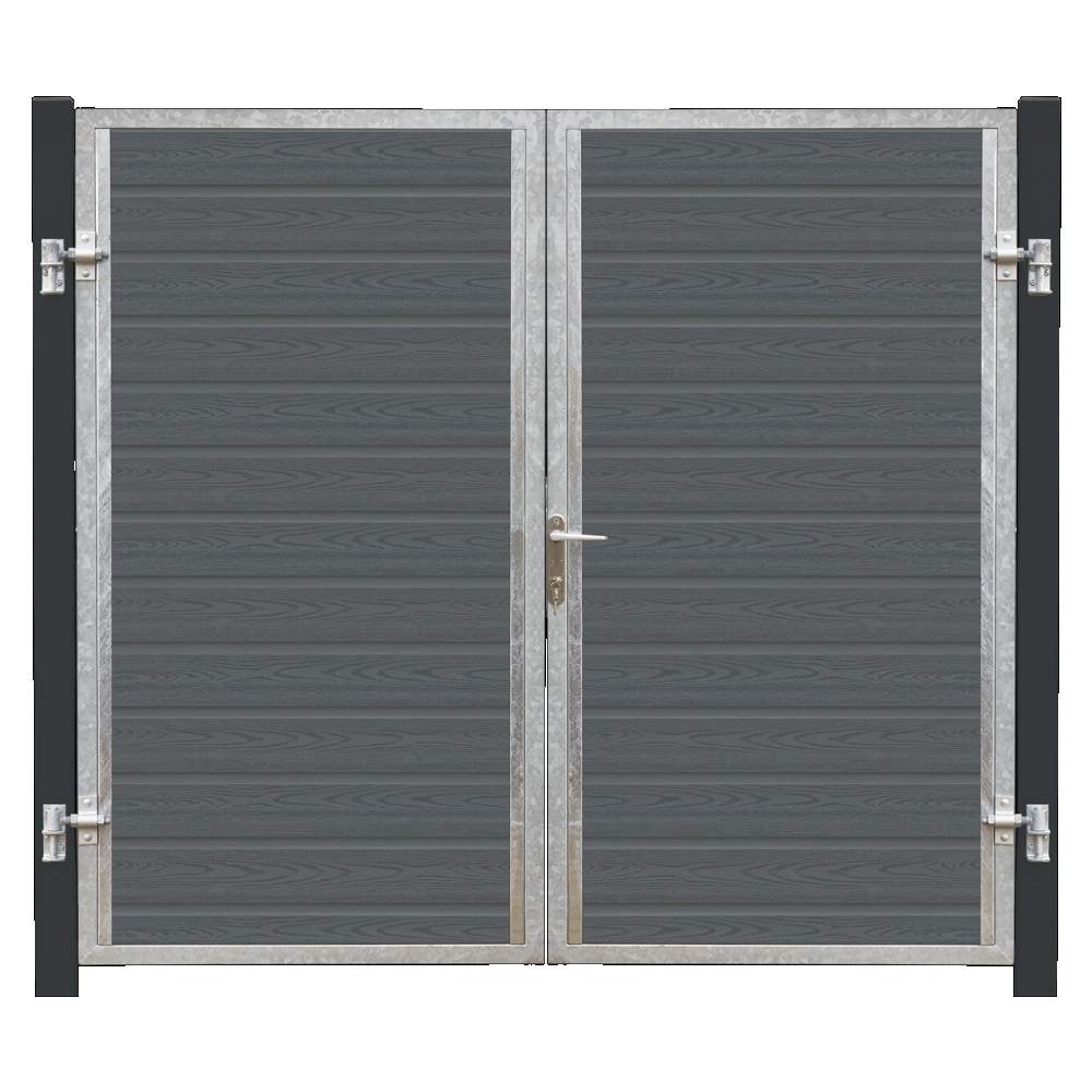 Plus Artura dobbeltlåge højre skifergrå komposit gråsorte stolper 197 x 175 cm