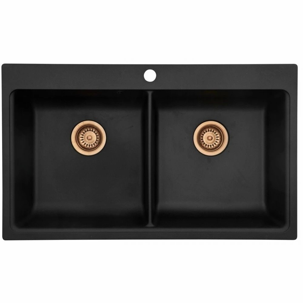 Lavabo Saturn 86 køkkenvask dobbelt i sort komposit med afløb 860x510x200 mm
