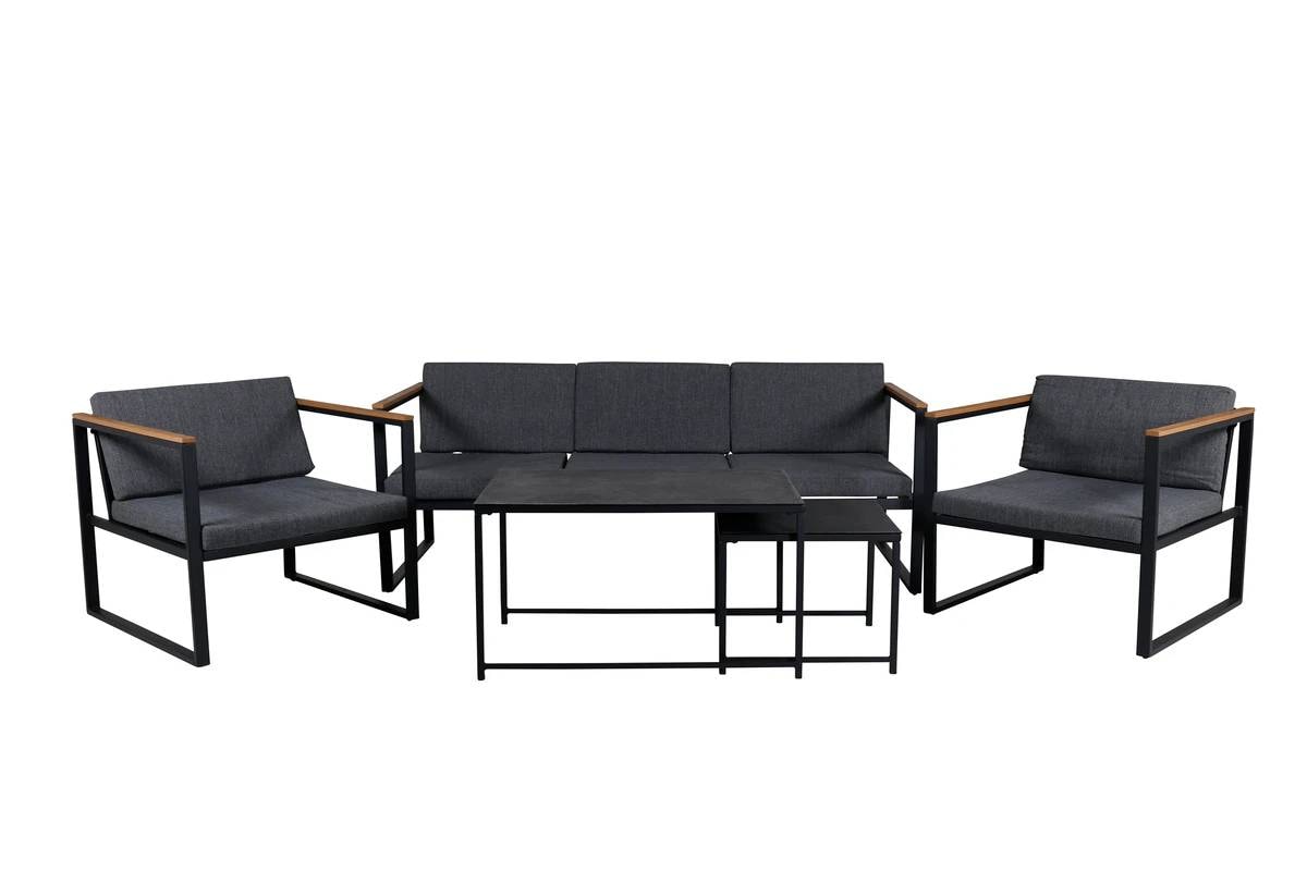 Venture Design Dakar sofagruppe i sort med grå hynder og sofabord