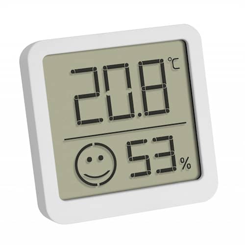 TFA digitalt termometer og hygrometer i hvid med indeklimamåler