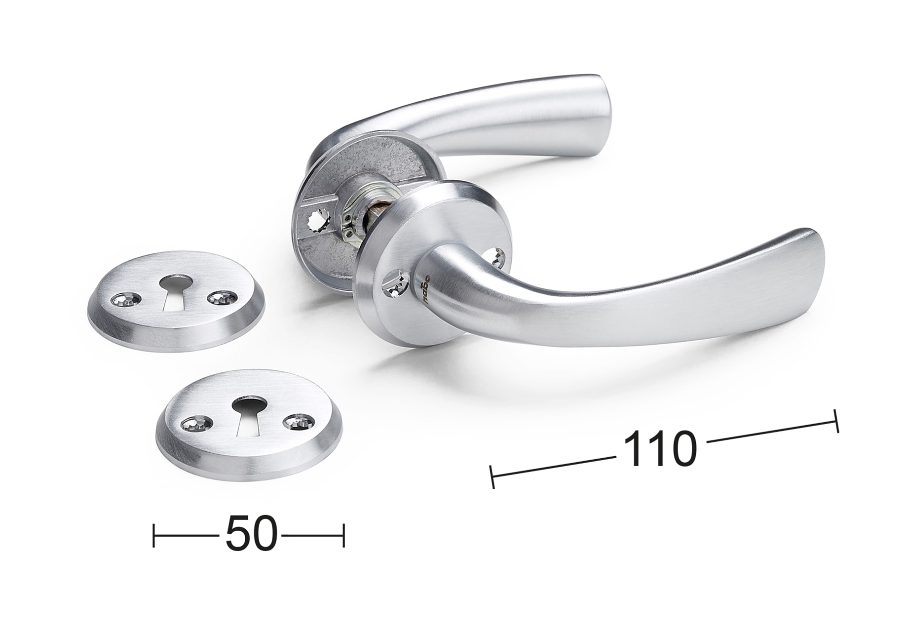 Habo dørgreb L-form buet Copenhagen børstet krom inkl. nøgleskilt