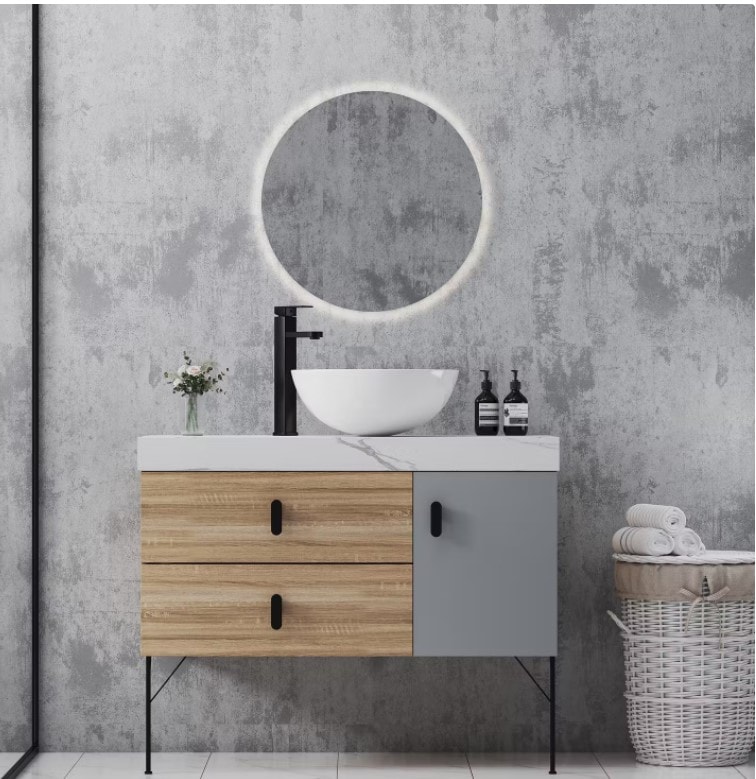 Bathlife Ork fritstående håndvask porcelæn med bundventil 405 x 160 mm
