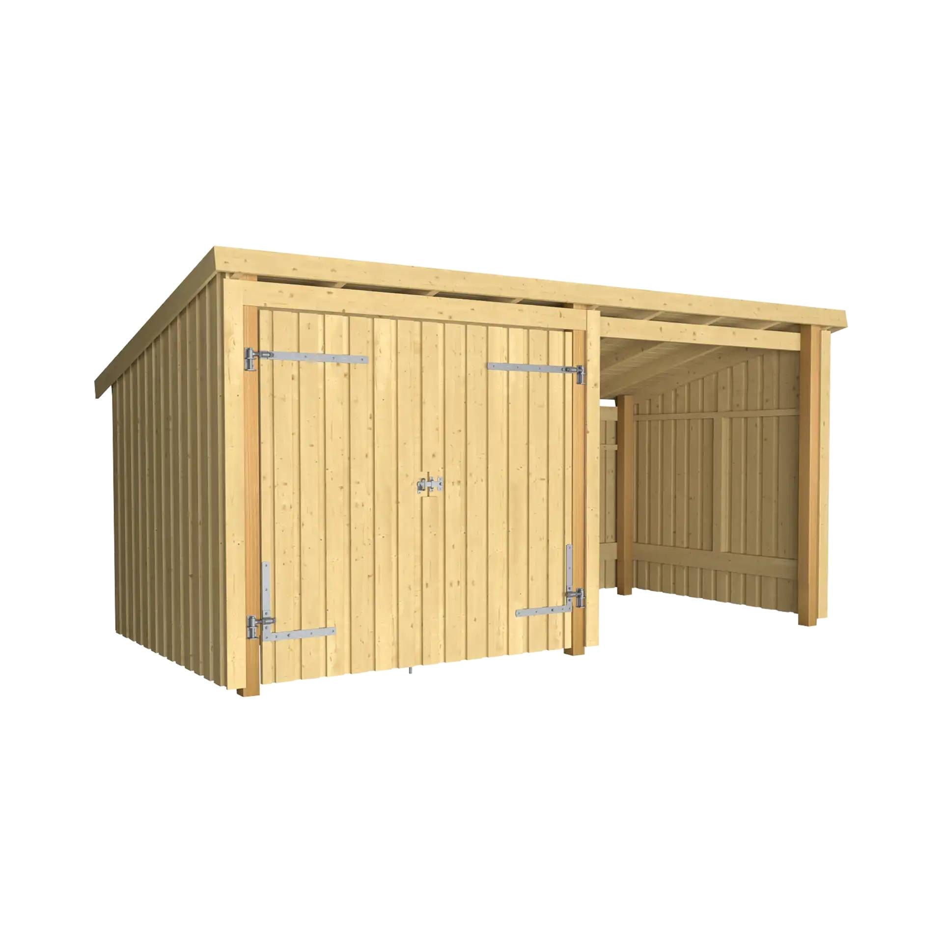 Plus Nordic Multi havehus i ubehandlet træ åben med dobbeltdør