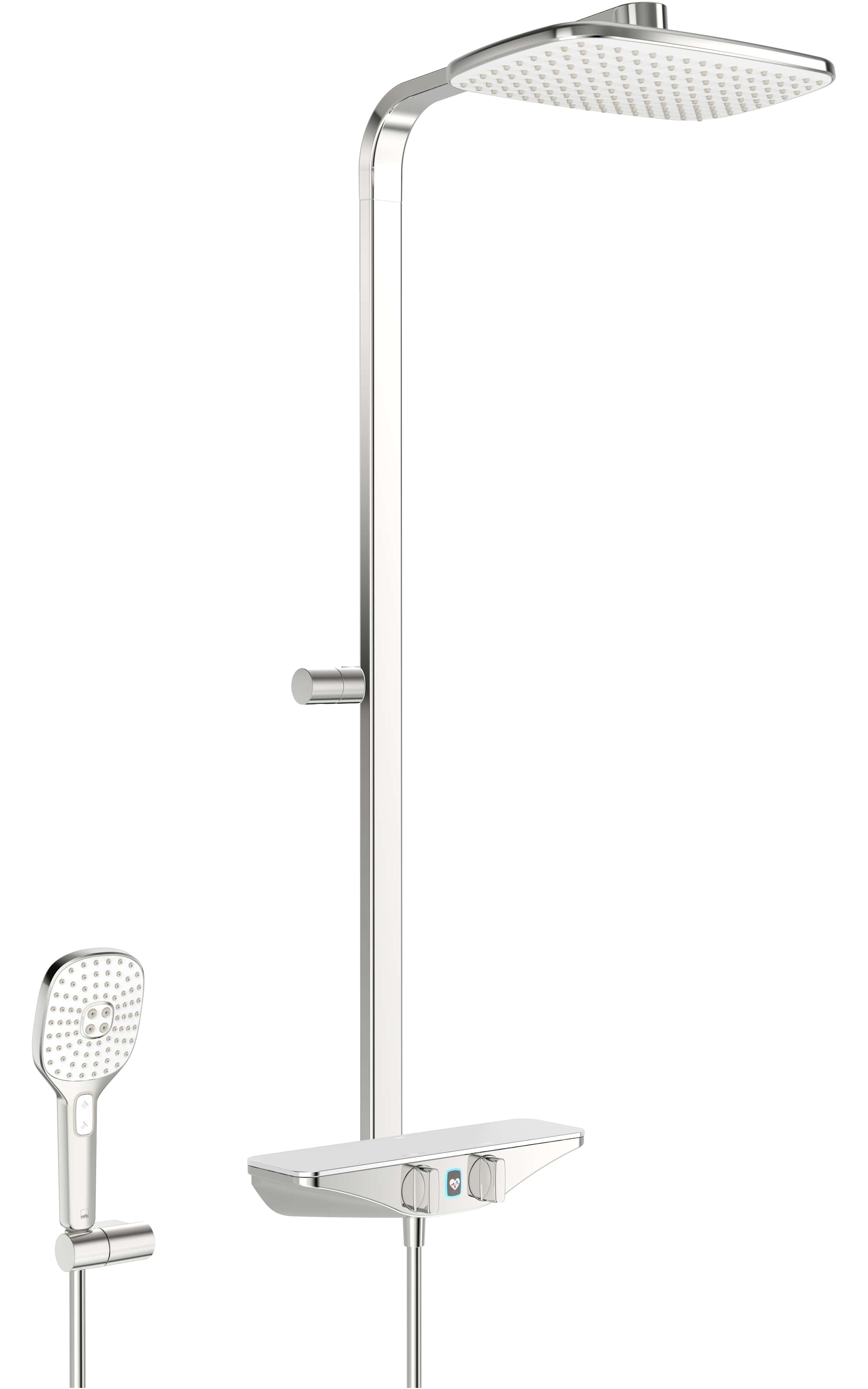 Oras Esteta Wellfit brusersystem i krom med Rain bruserarmatur og hylde