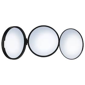 Smedbo Outline Lite rejsespejl mat sort 3 spejlsider x0/x5/x12 Ø100 mm