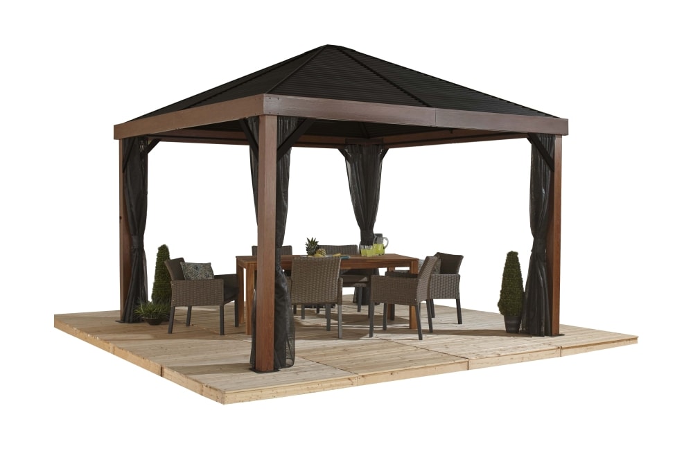 Sojag Valencia 12x12 havepavillon i trælook med ståltag 363 x 363 x 310 cm