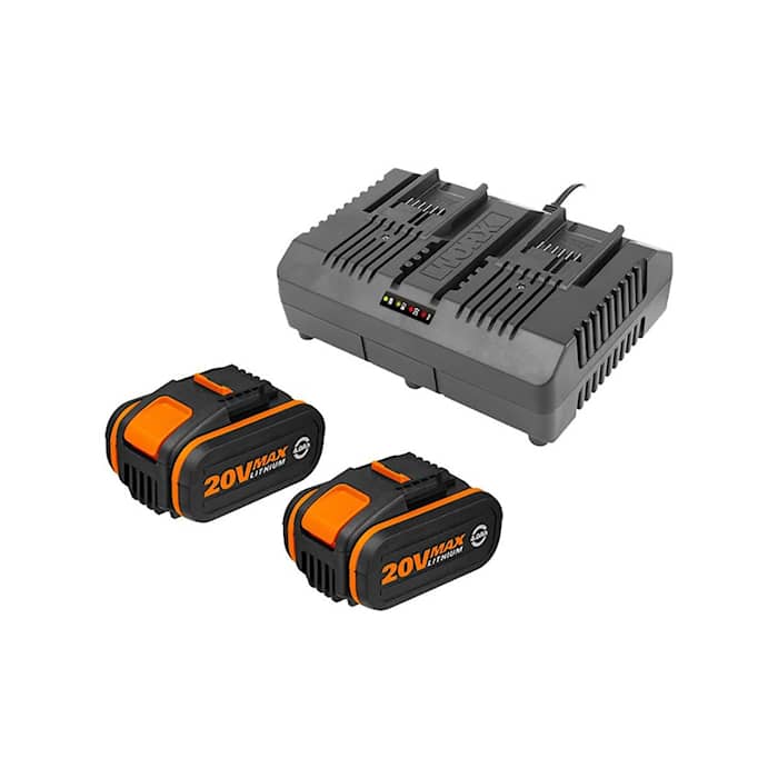 Worx 20V batteri-pakke med 2 batterier og lader