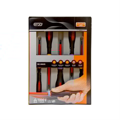 Bahco skruetrækkersæt Ergo 1000V. BE-9882S med5 stk. til PZ- og lige kærv