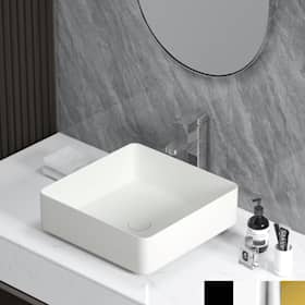 Bathlife Skatt fritstående håndvask mat sort med bundventil 406 x 406 mm