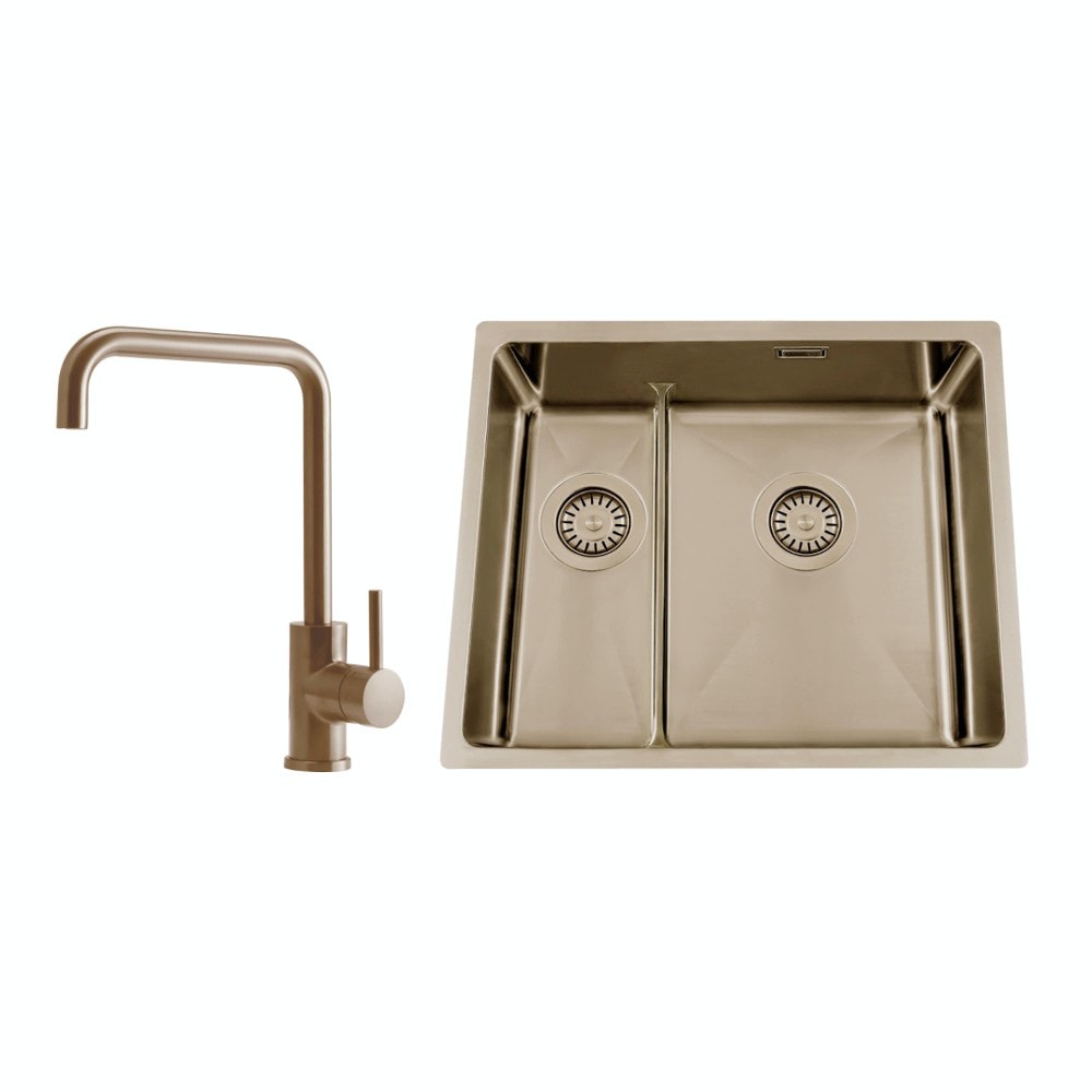 Nordic Tech Titan 53 KHX Nickel køkkenvask sort med PS Square Shadow armatur