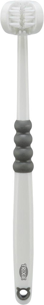 Tandbørste 3-hovedet, hund/kat, 18 cm, hvid/grå