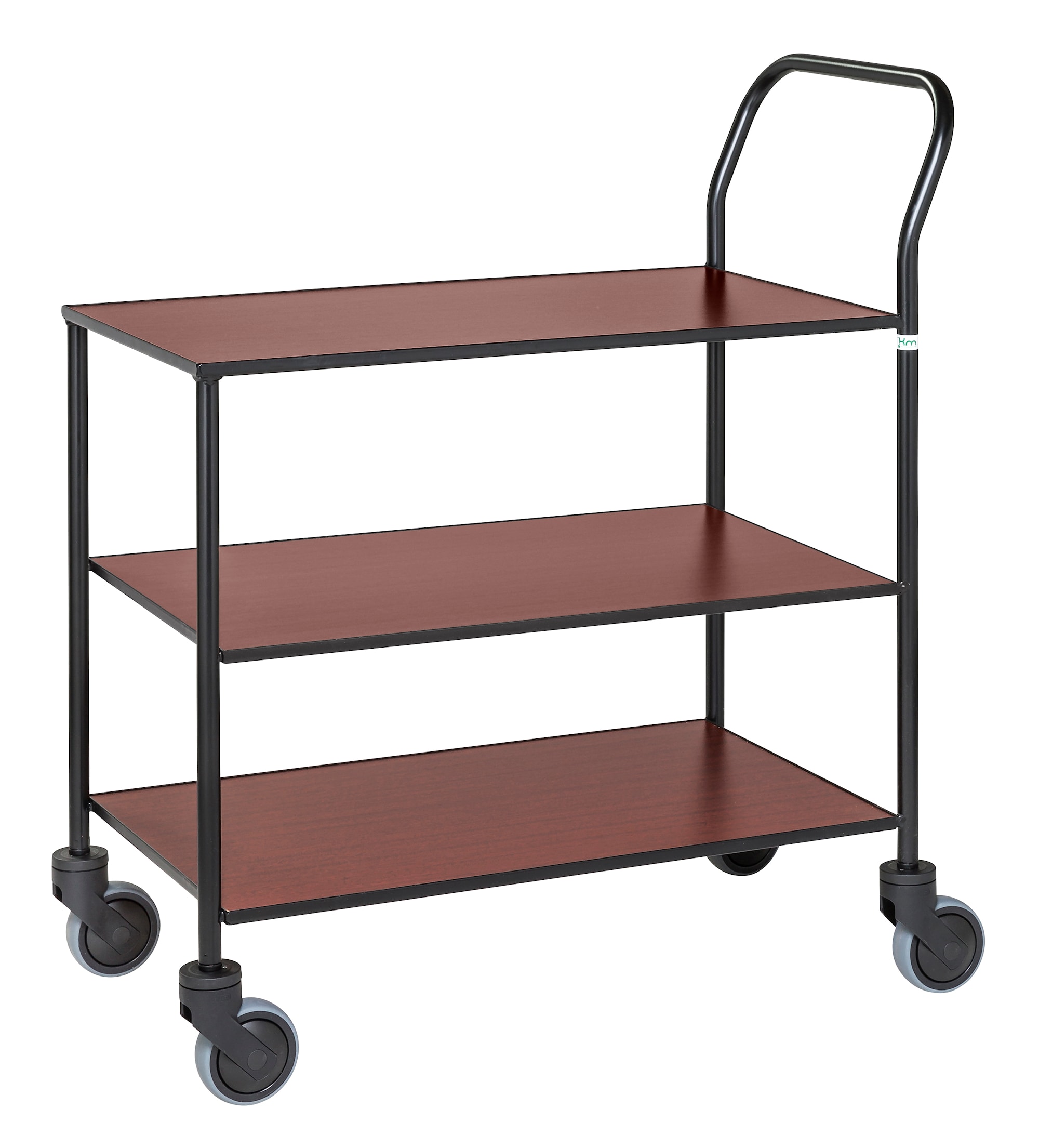 Kongamek sort/mahogni designvogn 3 hylder, fuldsvejset KM873-MA