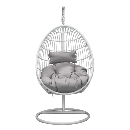 Venture Design Viga hængestol i sort metal og natur kunstflet med grå hynde