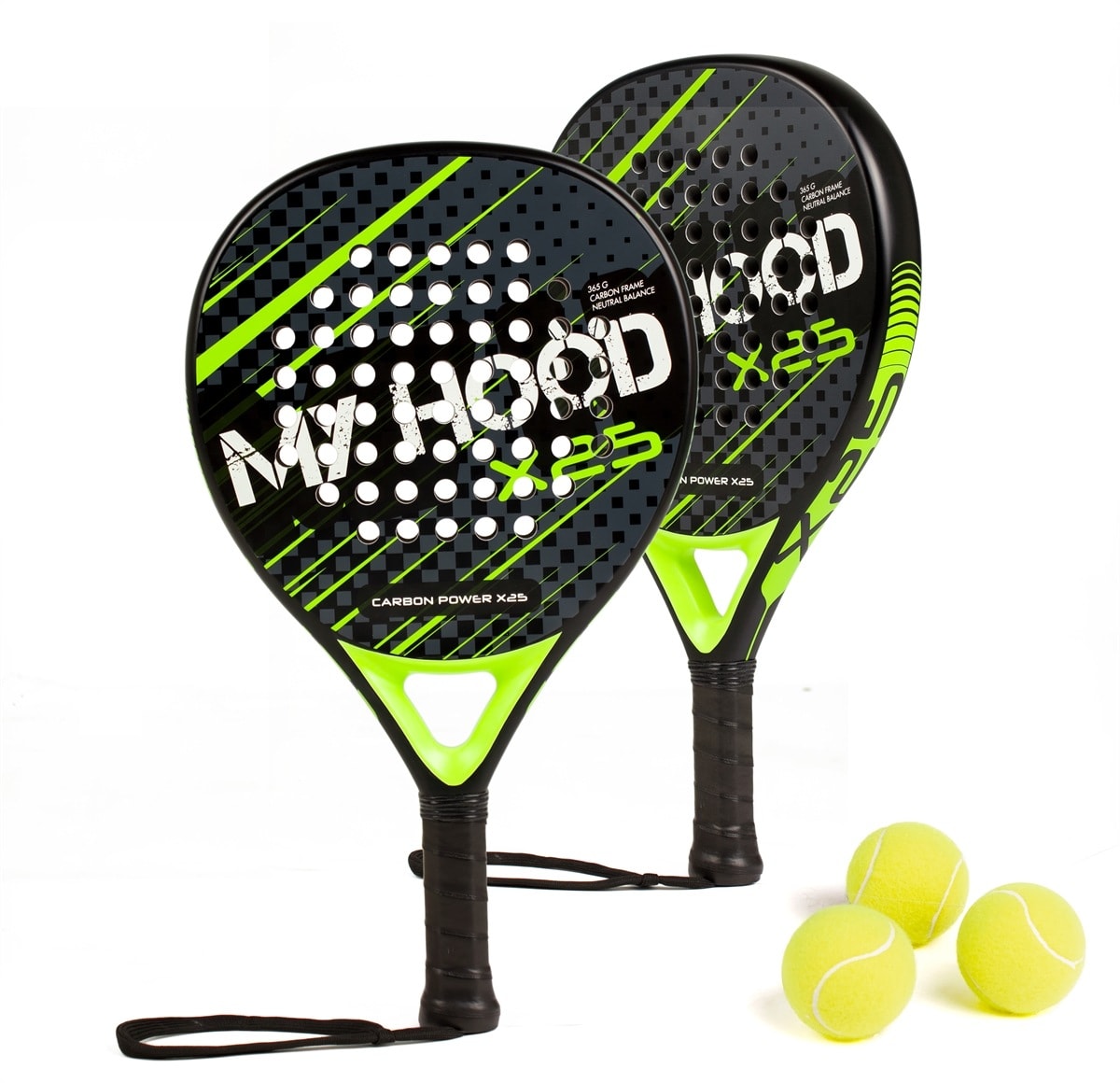 My Hood X25 padel pack med 2 padelbat i camo og 3 bolde