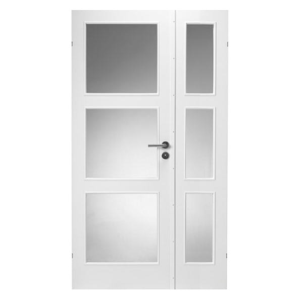 Swedoor Easy GW3+GW3 40 mm hvid dobbeltdør m. glas 62,5+39,8x194 cm (11x20)