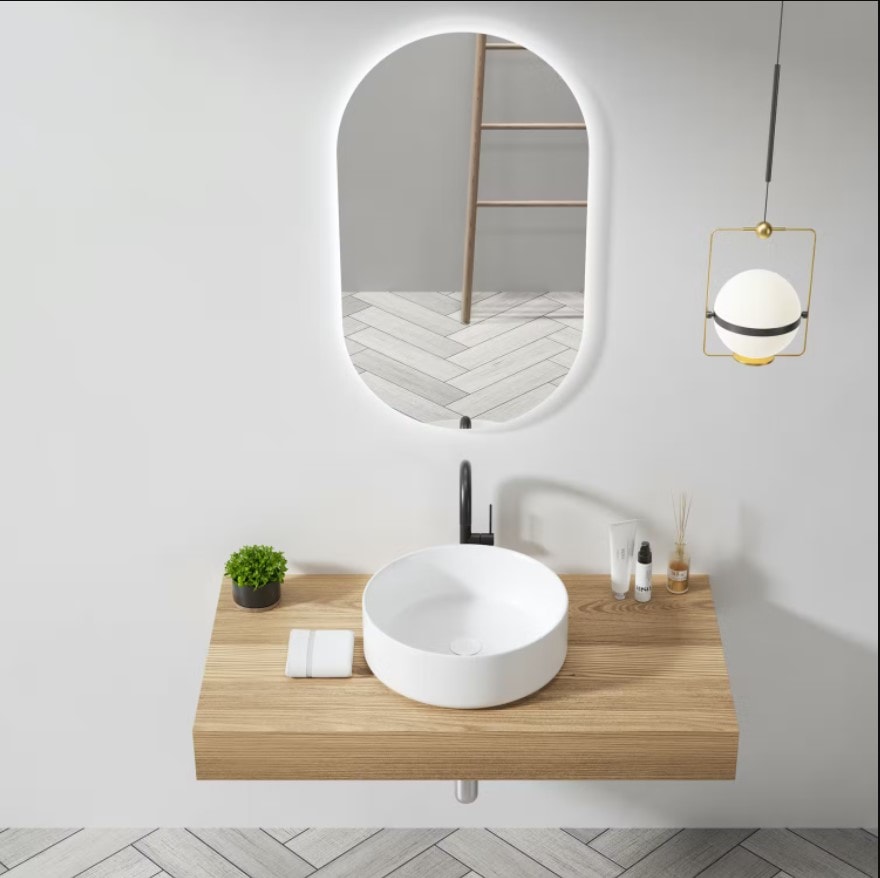 Bathlife Grund fritstående håndvask porcelæn med bundventil Ø405 mm