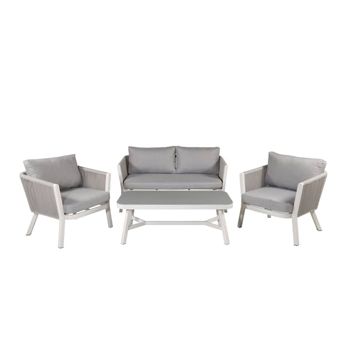 Venture Design Virya loungesæt 2+1+1 i hvid alu/grå reb med grå hynder