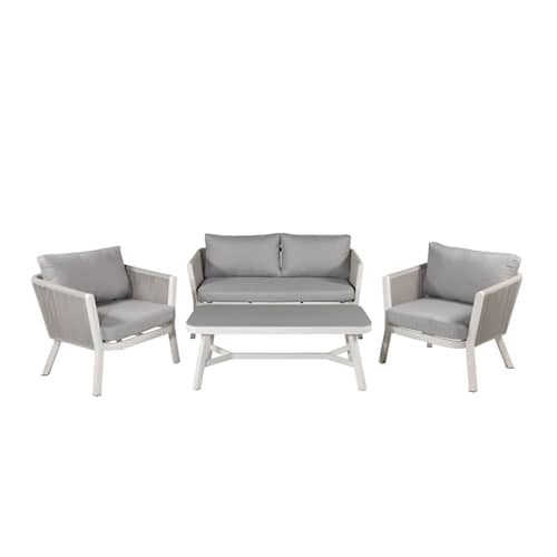 Venture Design Virya loungesæt 2+1+1 i hvid alu/grå reb med grå hynder