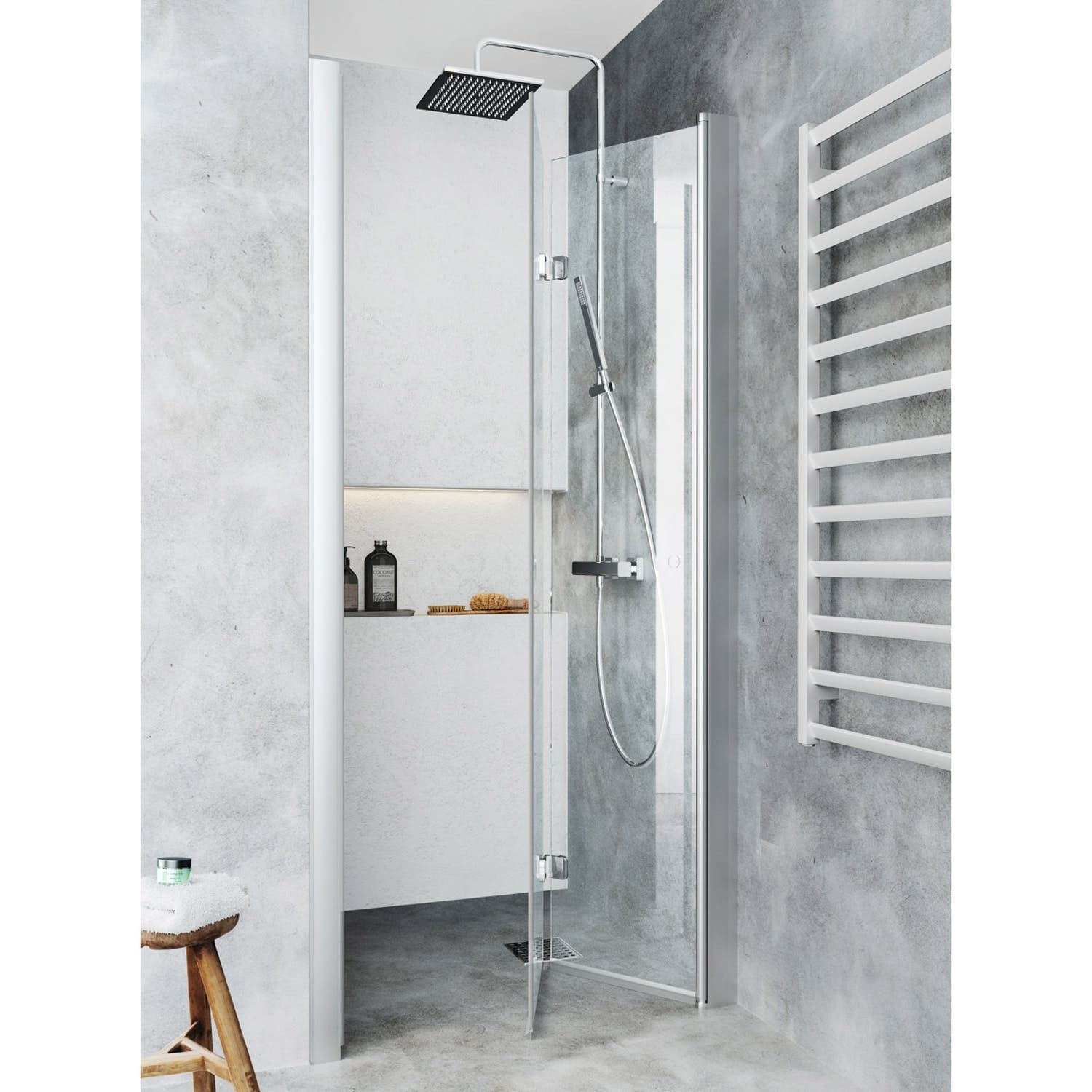 Hafa Igloo Pro Fold Niche 85 brusedør i klart glas/alu 890-930 mm - Bruseafskærmning, Badeværelse