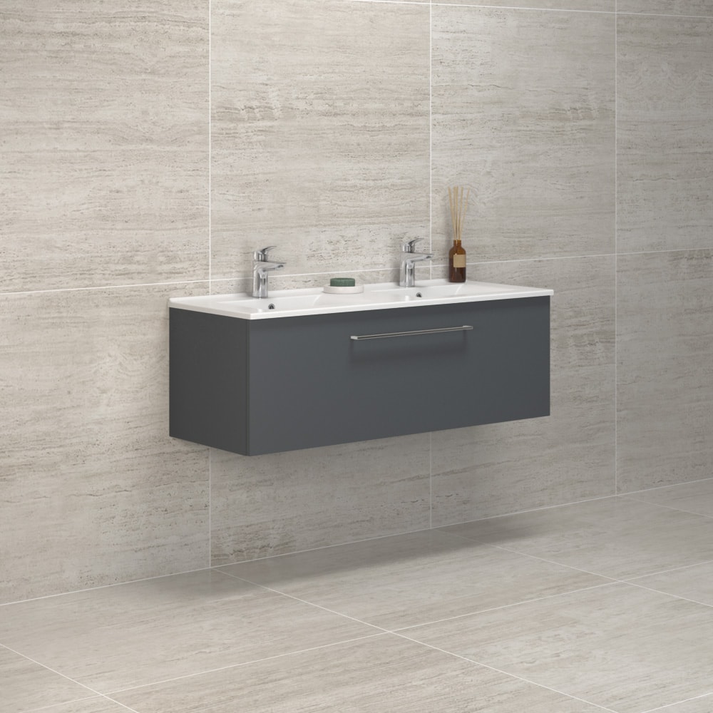 Scanbad Multo vaskeskab 121 cm varm eg Amber dobbeltvask 1 skuffe