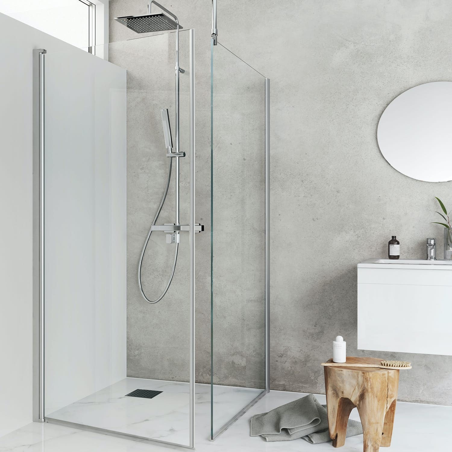 Hafa Igloo Pro brusehjørne lige + fast i klart glas/alu