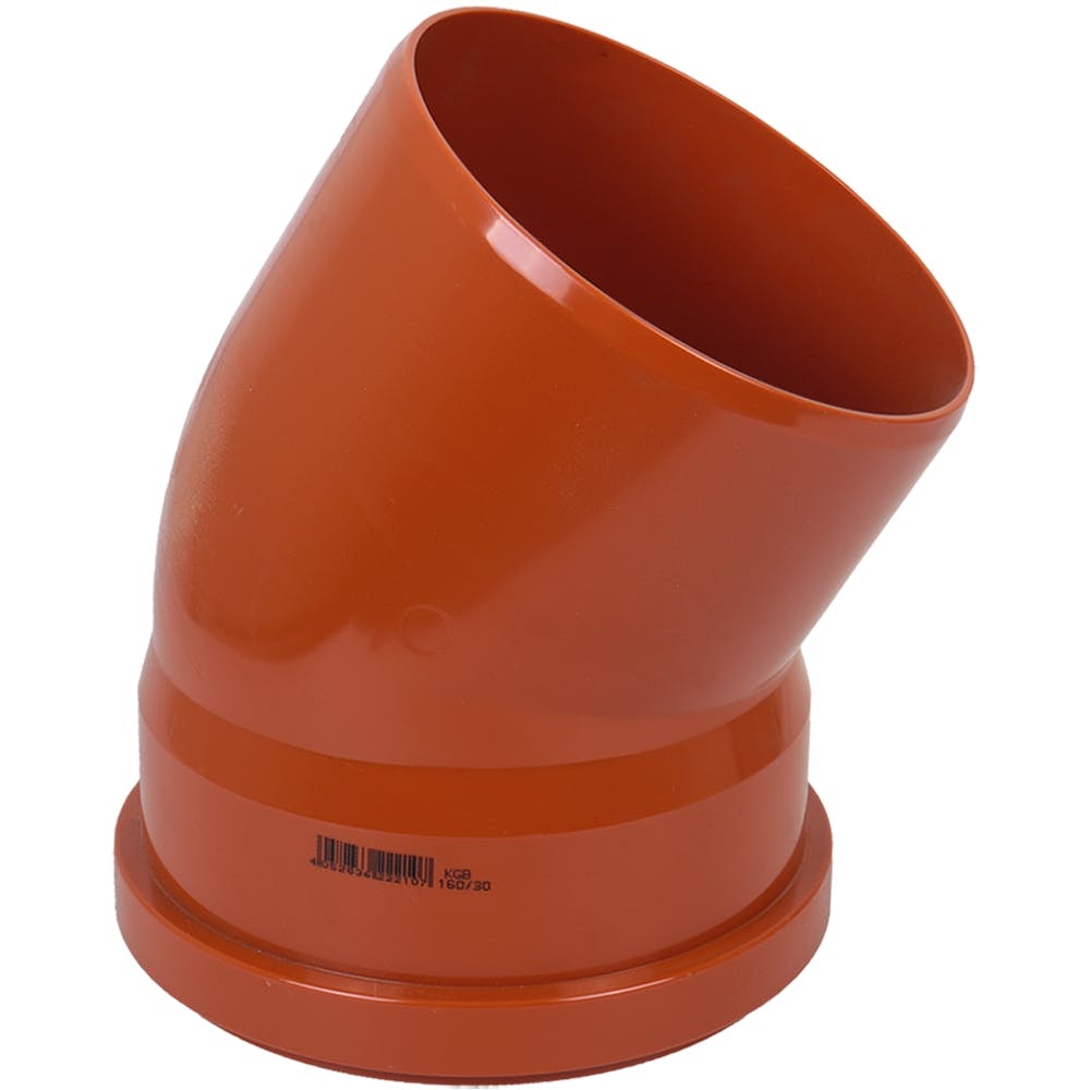 110 mm x 30 gr PVC kloakbøjning med fast gummiring