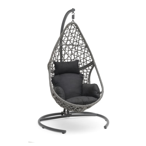 Hillerstorp Droppen hængestol i grå flet på sort stel med mørkgrå hynder