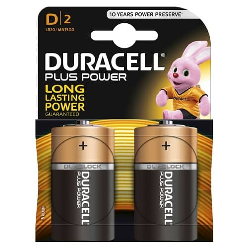 Duracell plus power batterier D / LR20.Pakke med 2 stk.