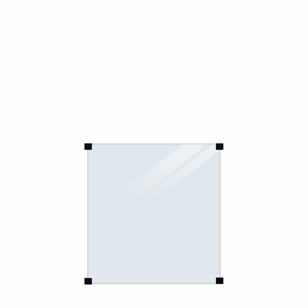 Plus glashegn i 6 mm hærdet glas klar inkl. 4 sorte beslag 90 x 91 cm