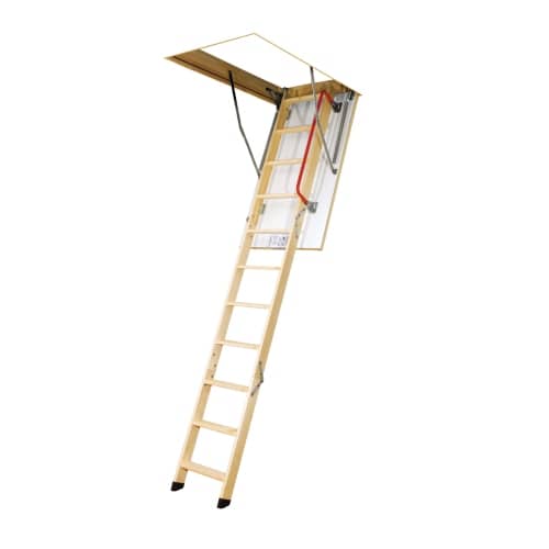 Fakro LWK Komfort lofttrappe med 4 segmenter og træstige. 70 x 94 x 280 cm