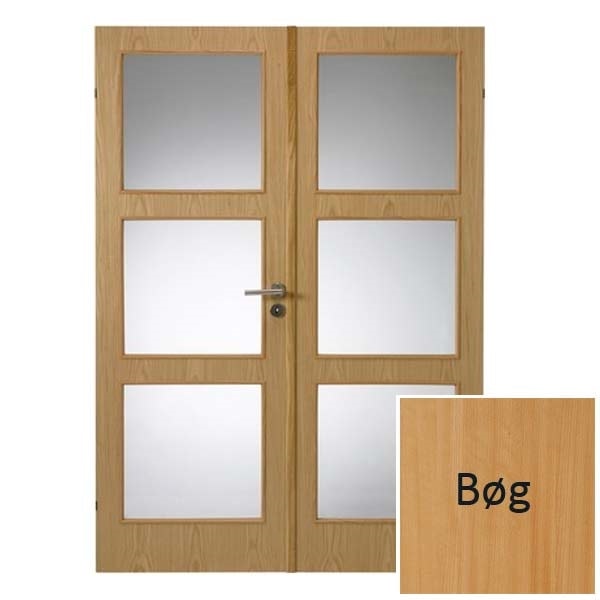 Swedoor Easy Nature GW3+GW3 40 mm bøg dør m. glas 72,5+72,5x204 cm (15x21)