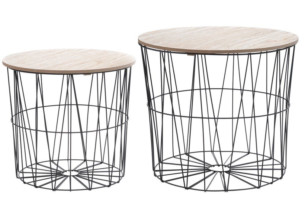 4Living metalkurvesæt i sort med trælåg 2 stk.