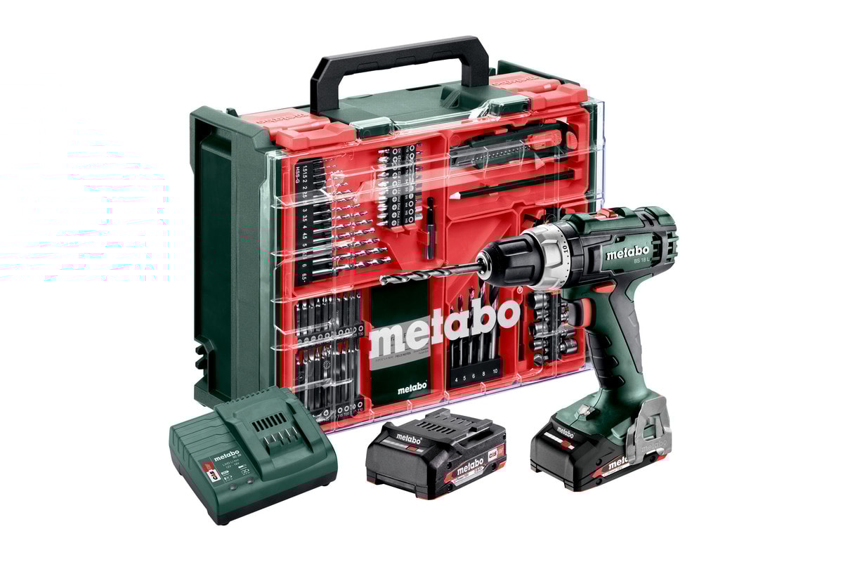 Metabo skruetrækker BS 18 L Set med tilbehørog 2x2Ah batterier og lader
