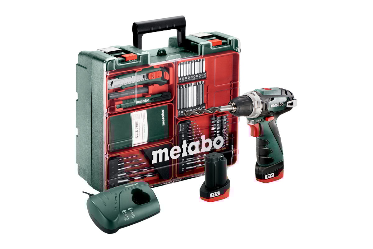 Metabo skruetrækker PowerMaxx BS Set 12V med 2x2Ah batterier og lader