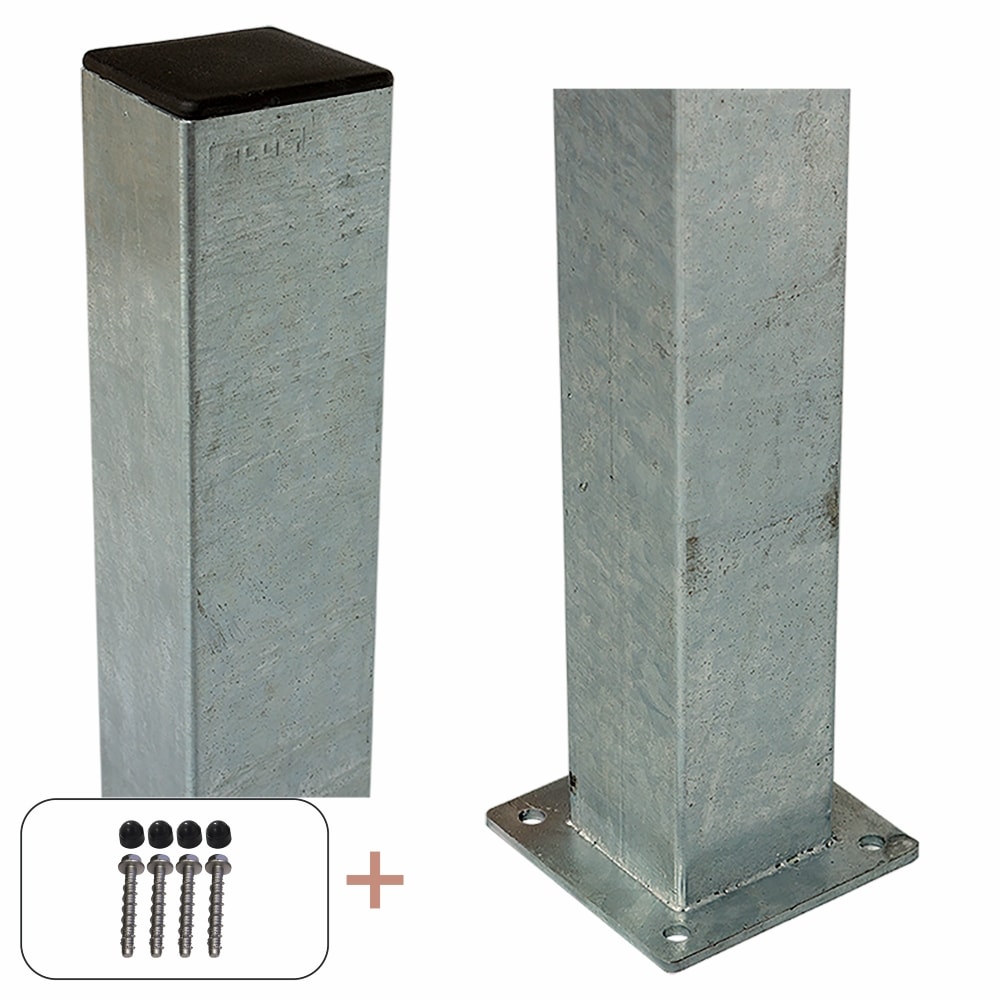 Plus stålstolpe med fod inkl. bolte og møtrikhætter galv. 8 x 8 x 96 cm