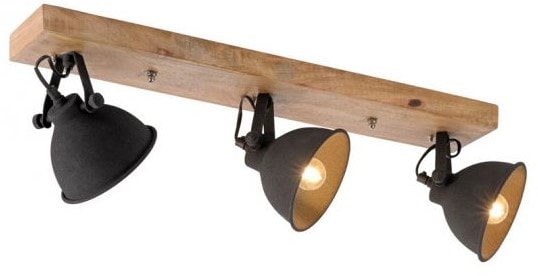 LeuchtenDirekt Samia spotskinne mat sort alu/mørkt træ 3xE14