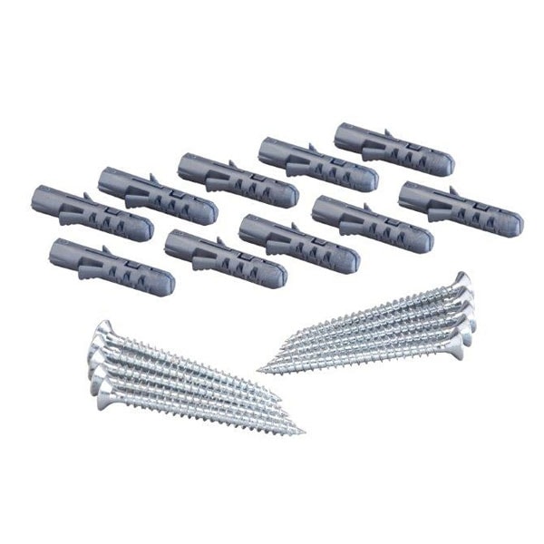 Elfa Décor skruer og plugs til vægskinner. Pakke med 10 stk.