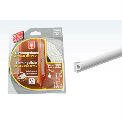 Tætningsliste flexliste hvid form P selvklæbendedækker 3-5 mm. 7,5 meter lang