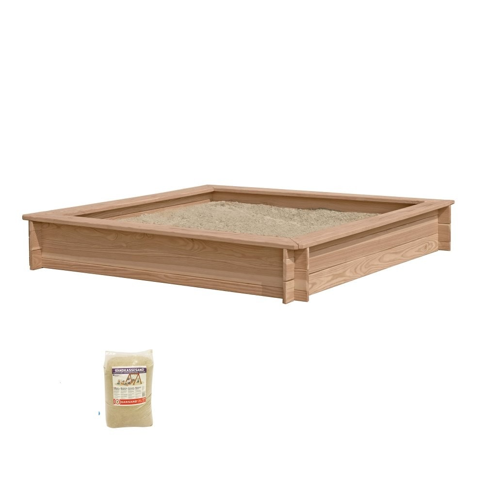 Nordic Play sandkasse i lærketræ med 240 kg sand 150 x 150 x 25 cm