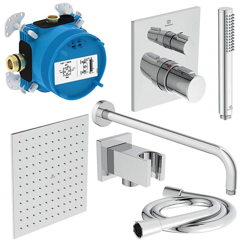 Ideal Standard Ceratherm T100 brusesystem krom cube med EasyBox indbygning