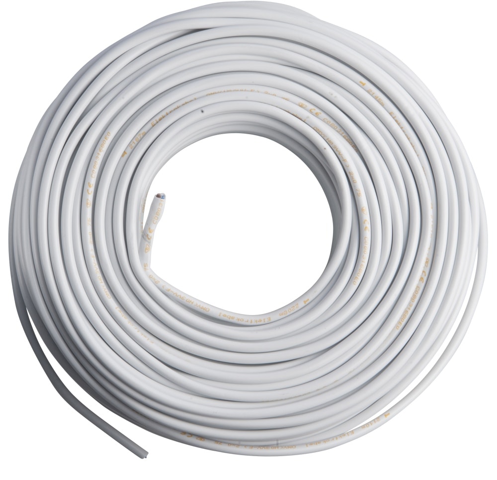 Plastkappeledning H03VV-F 2x0,75 rund hvid 10 meter