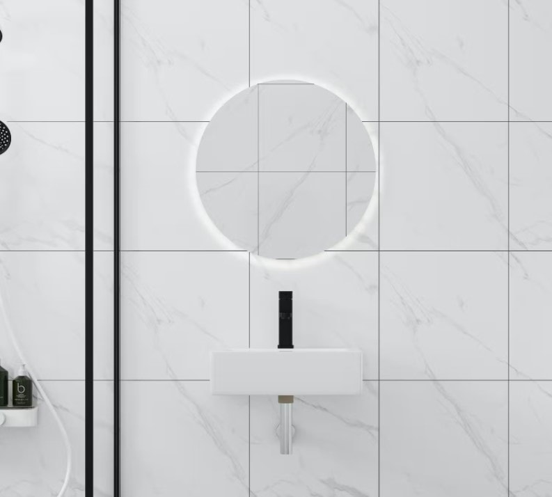 Bathlife Kraft håndvask porcelæn hvid med bundventil, væghængt 450 x 130 mm