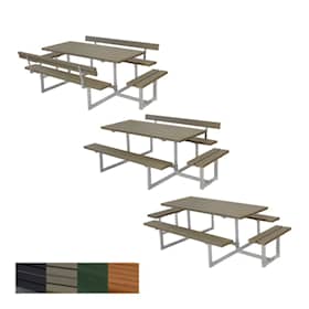 Plus Basic bord/bænkesæt grundmalet sort med 2 ryglæn og 2 påbygninger